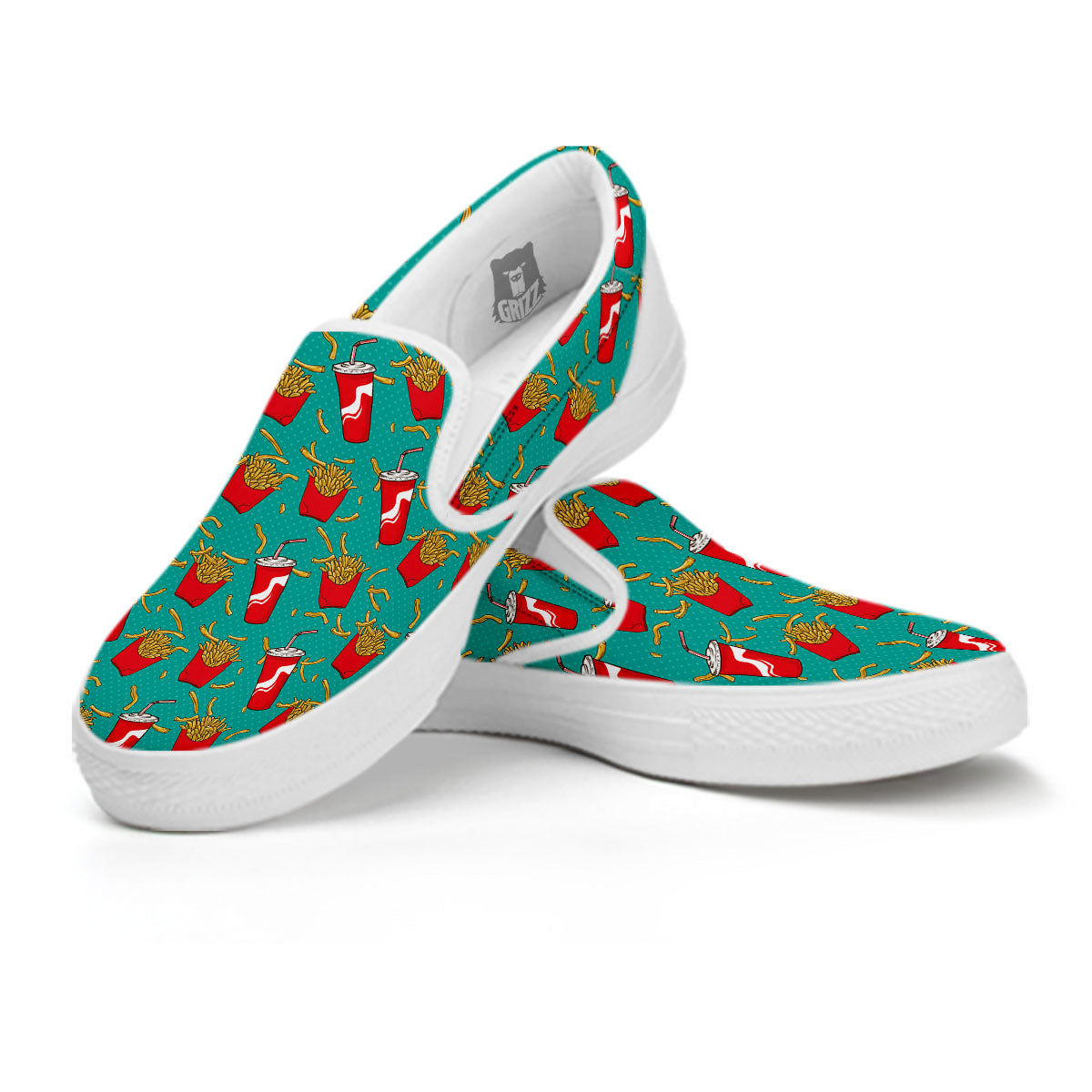 Cola And French Fries Print Pattern White Slip On Shoes-grizzshop