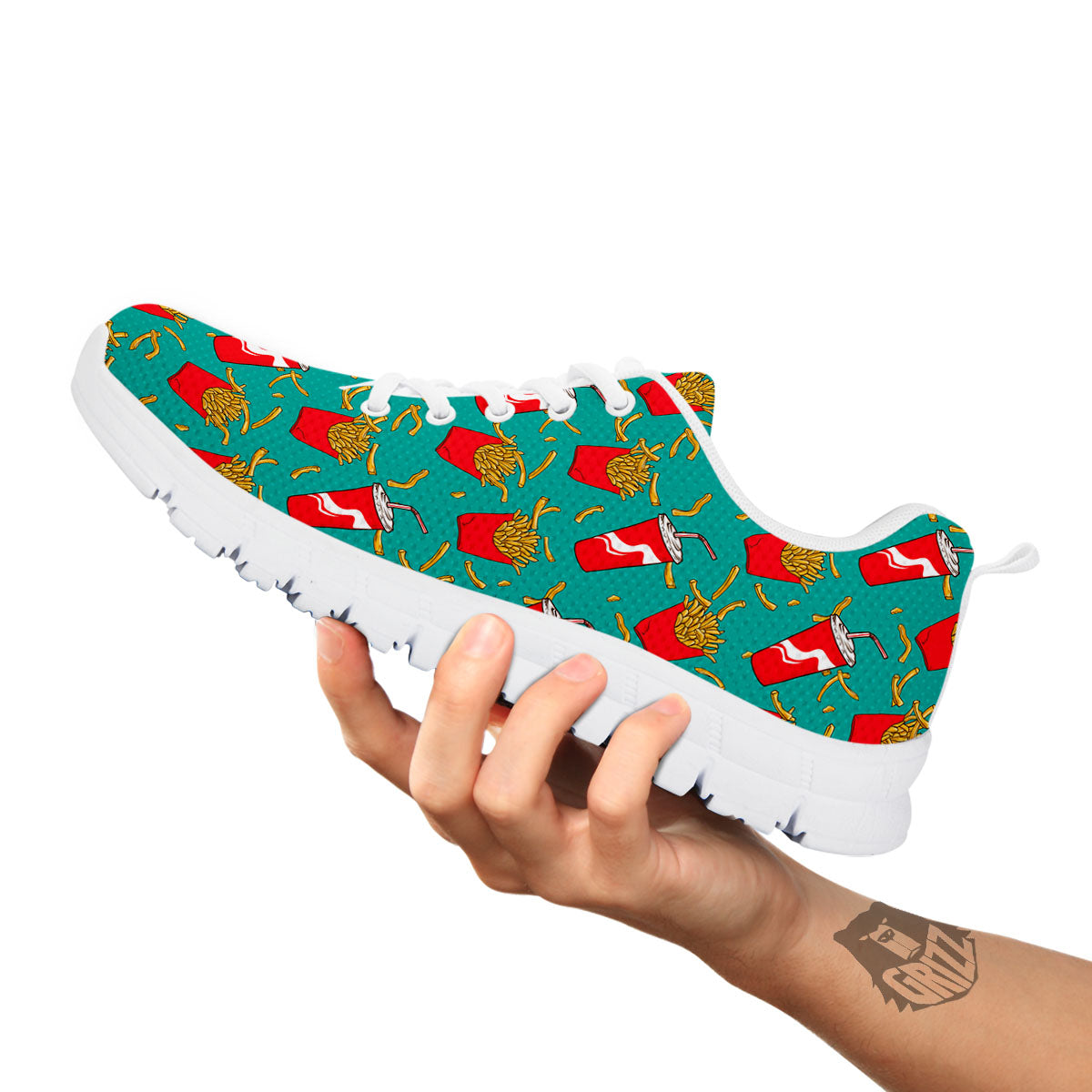 Cola And French Fries Print Pattern White Sneaker-grizzshop