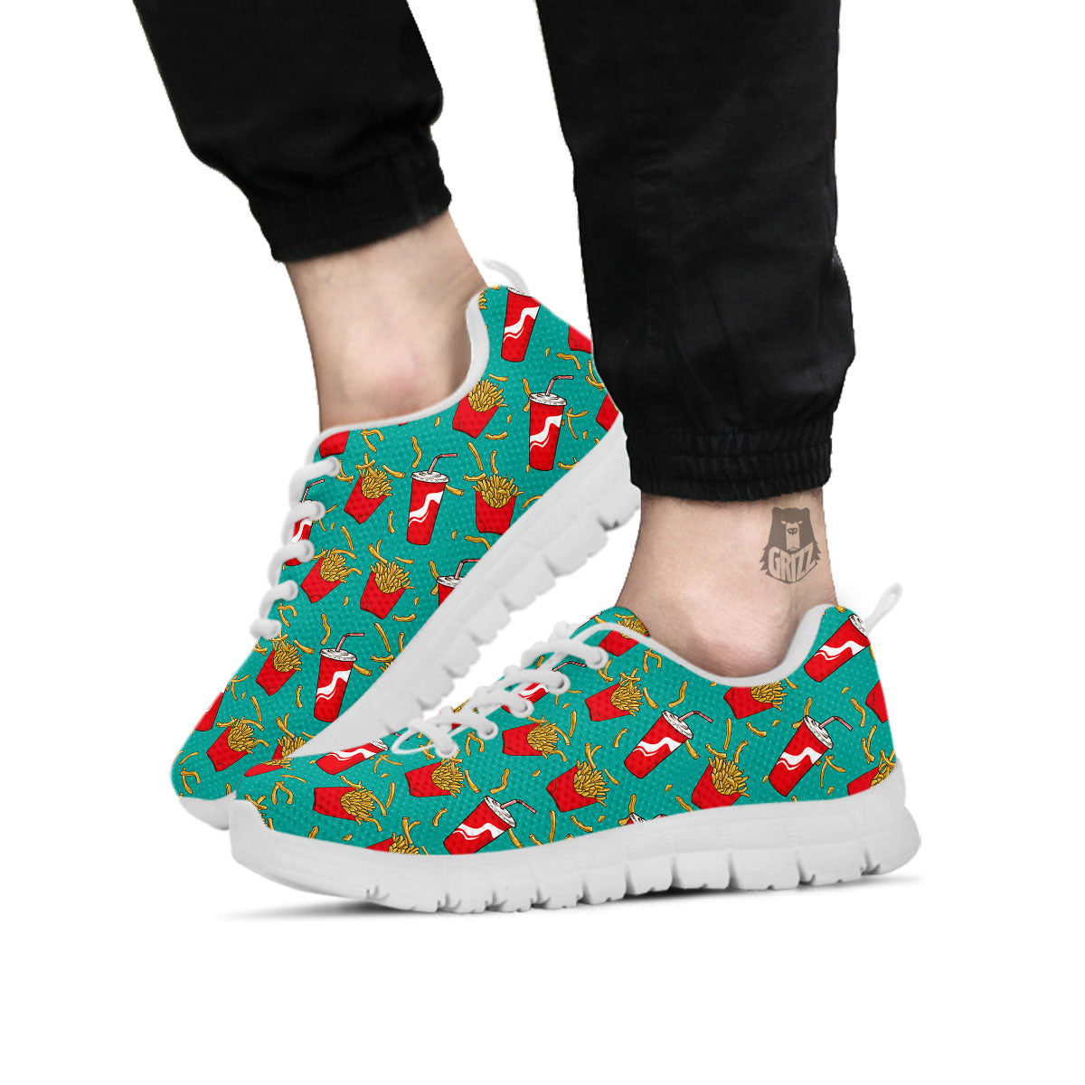 Cola And French Fries Print Pattern White Sneaker-grizzshop