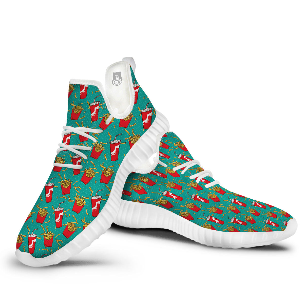 Cola And French Fries Print Pattern White Walking Shoes-grizzshop