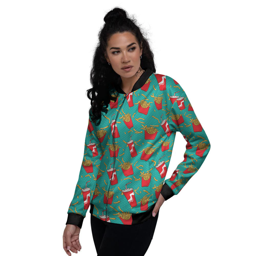 Cola And French Fries Print Pattern Women's Bomber Jacket-grizzshop