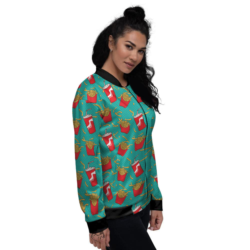 Cola And French Fries Print Pattern Women's Bomber Jacket-grizzshop
