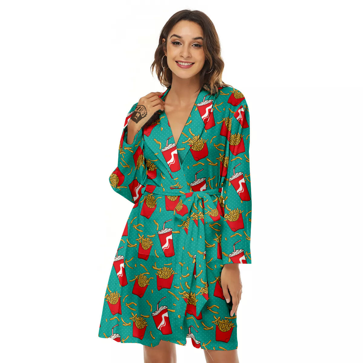 Cola And French Fries Print Pattern Women's Robe-grizzshop