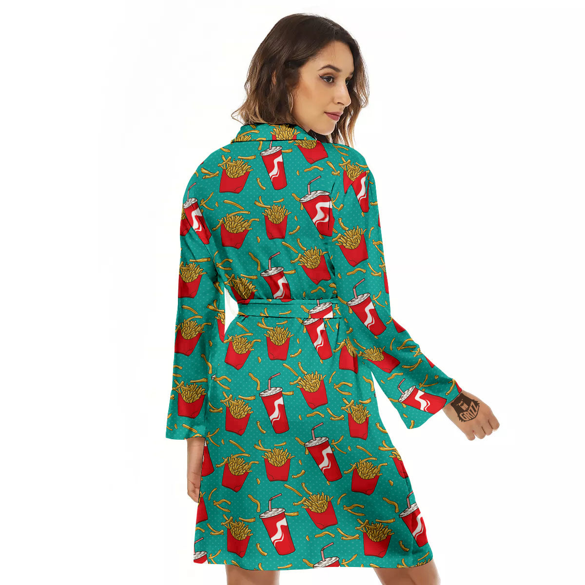 Cola And French Fries Print Pattern Women's Robe-grizzshop
