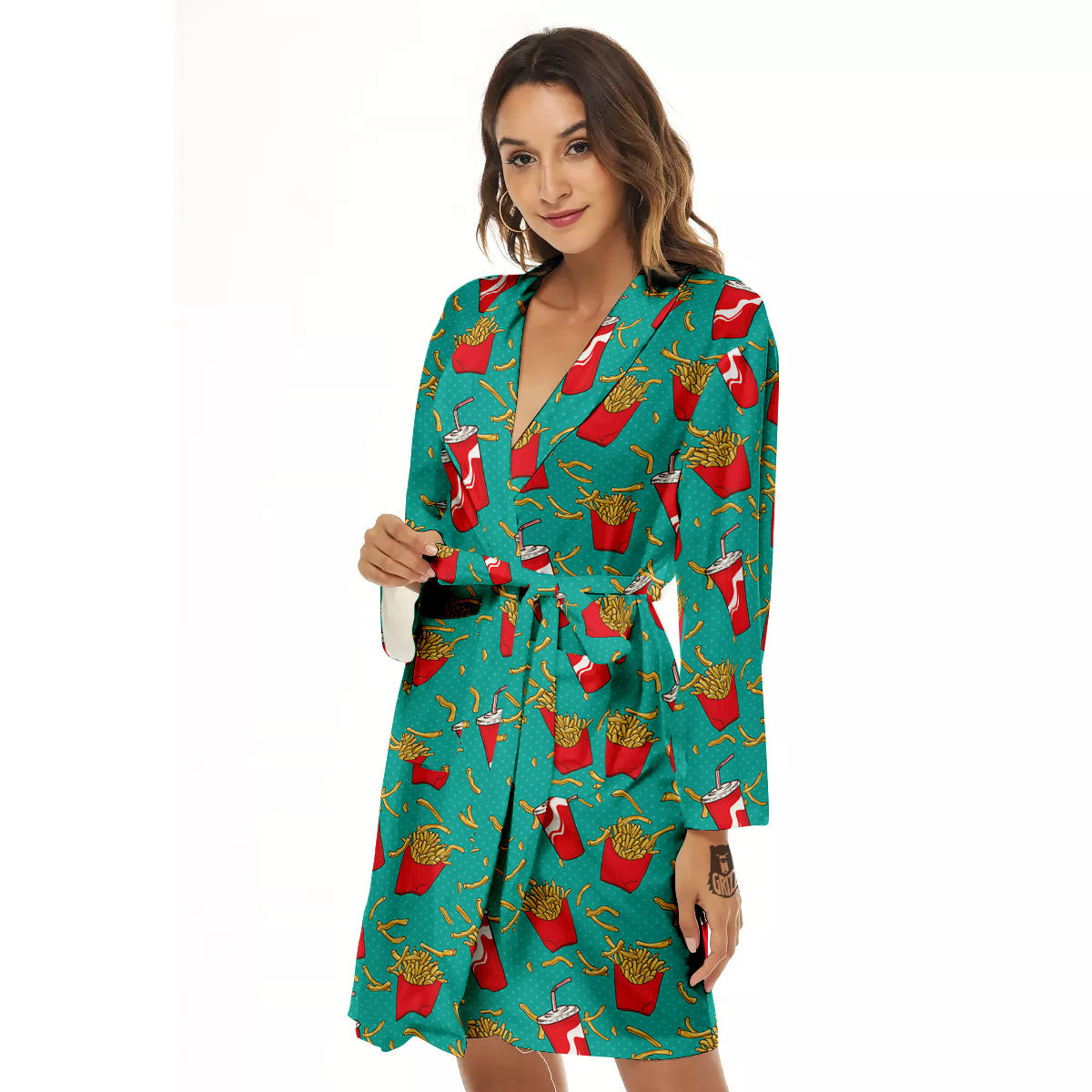 Cola And French Fries Print Pattern Women's Robe-grizzshop