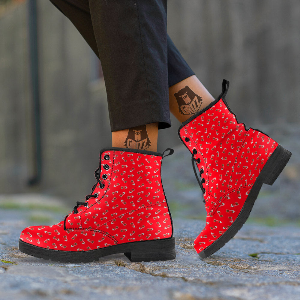 Cola Bottle Print Pattern Leather Boots-grizzshop
