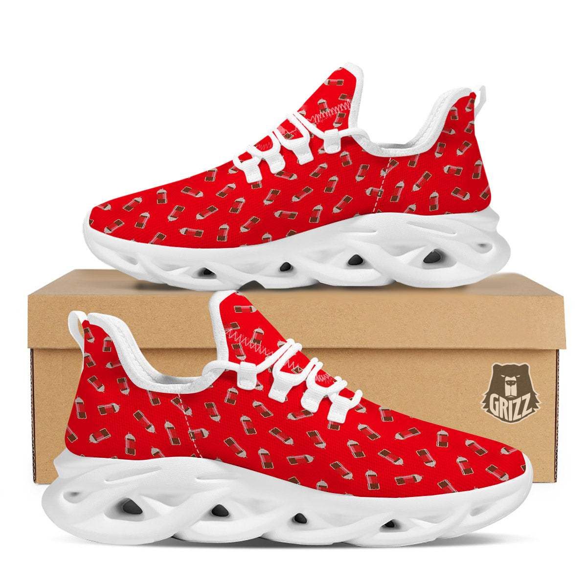 Cola Bottle Print Pattern White Running Shoes-grizzshop