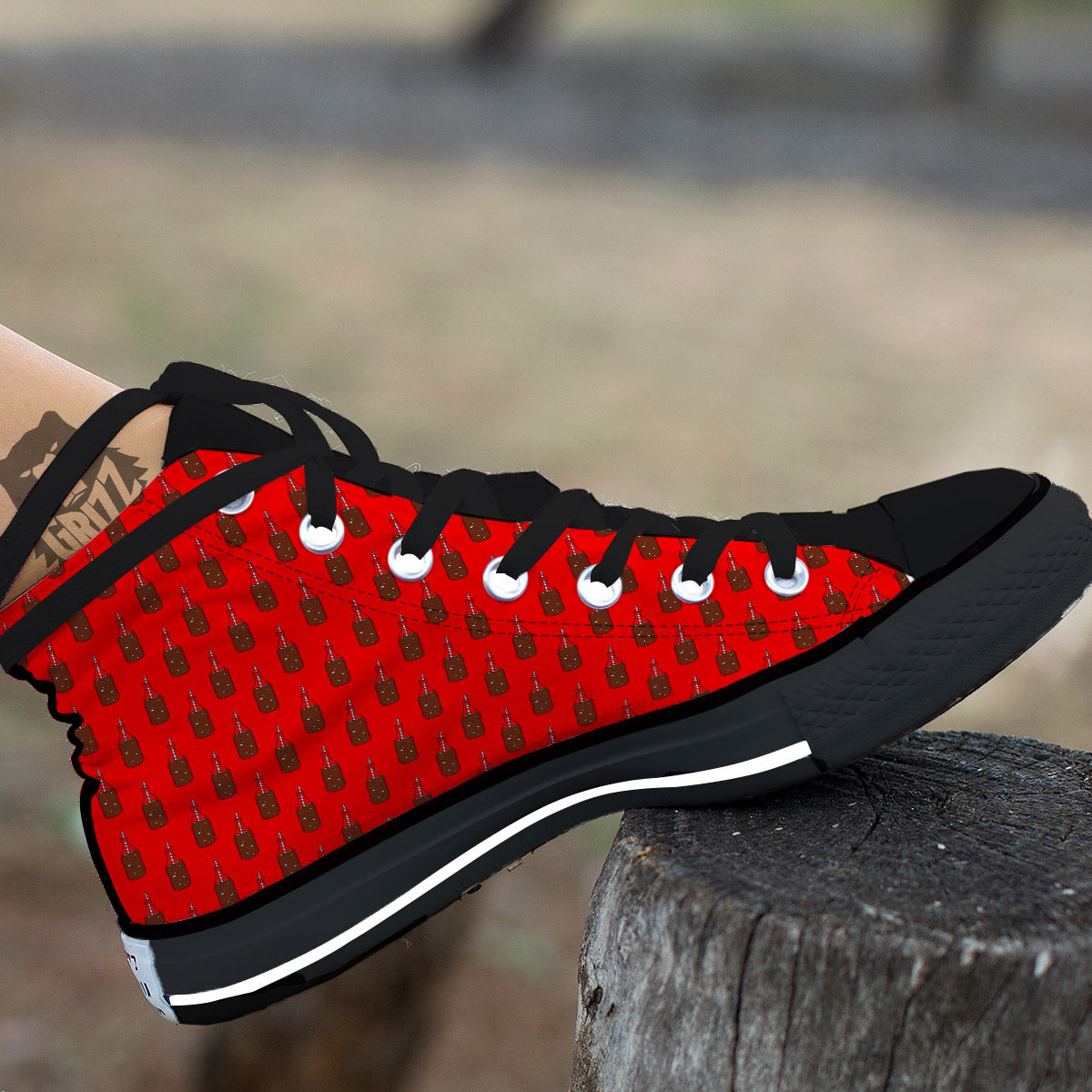 Cola Print Pattern Black High Top Shoes-grizzshop
