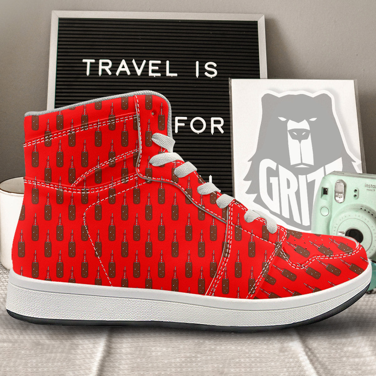 Cola Print Pattern High Top Sneakers-grizzshop