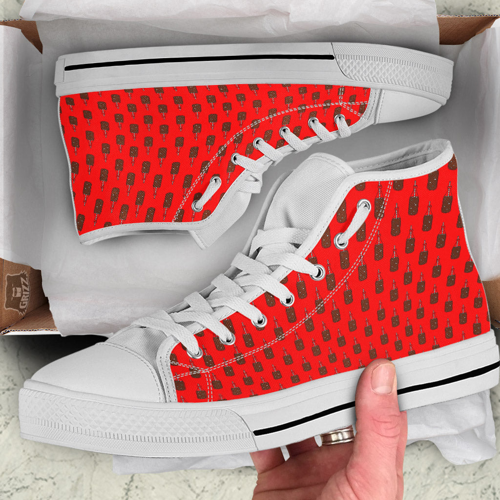 Cola Print Pattern White High Top Shoes-grizzshop