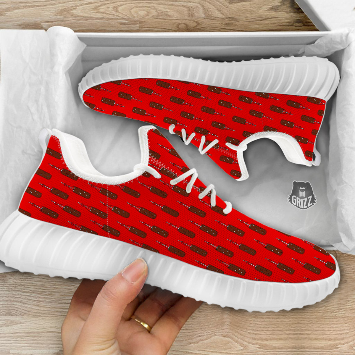 Cola Print Pattern White Walking Shoes-grizzshop