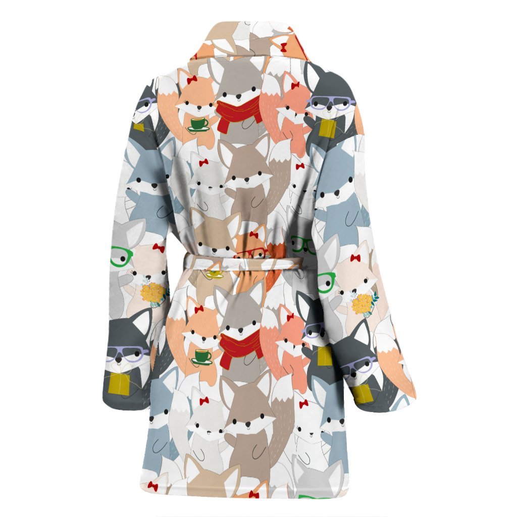Coloful Fox Pattern Print Women Long Robe-grizzshop
