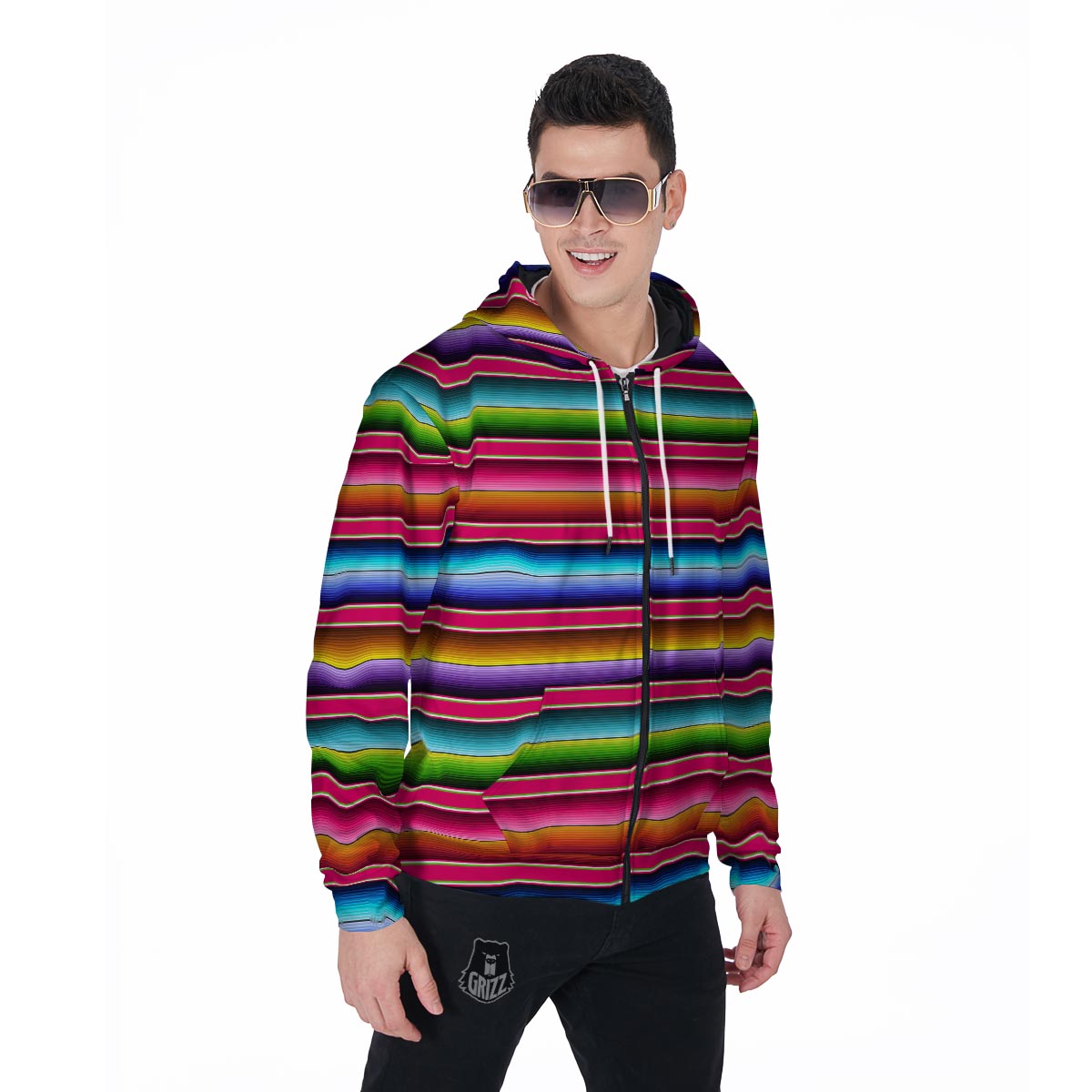 Coloful Mexican Baja Men's Zip Up Hoodie-grizzshop