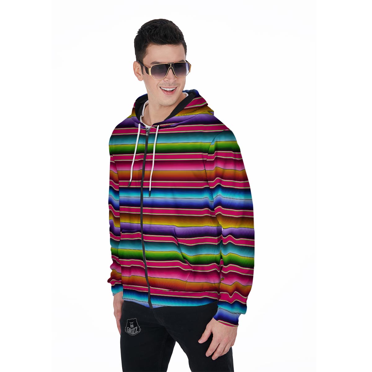 Coloful Mexican Baja Men's Zip Up Hoodie-grizzshop