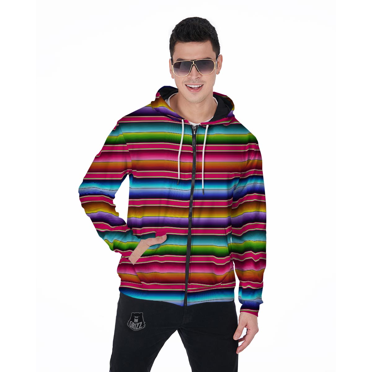 Coloful Mexican Baja Men's Zip Up Hoodie-grizzshop