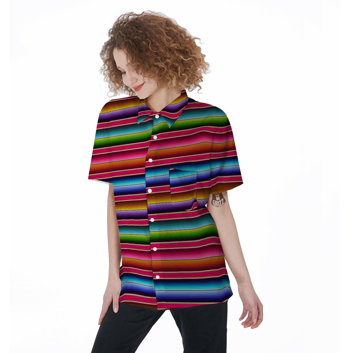 Coloful Mexican Baja Women's Short Sleeve Shirts-grizzshop