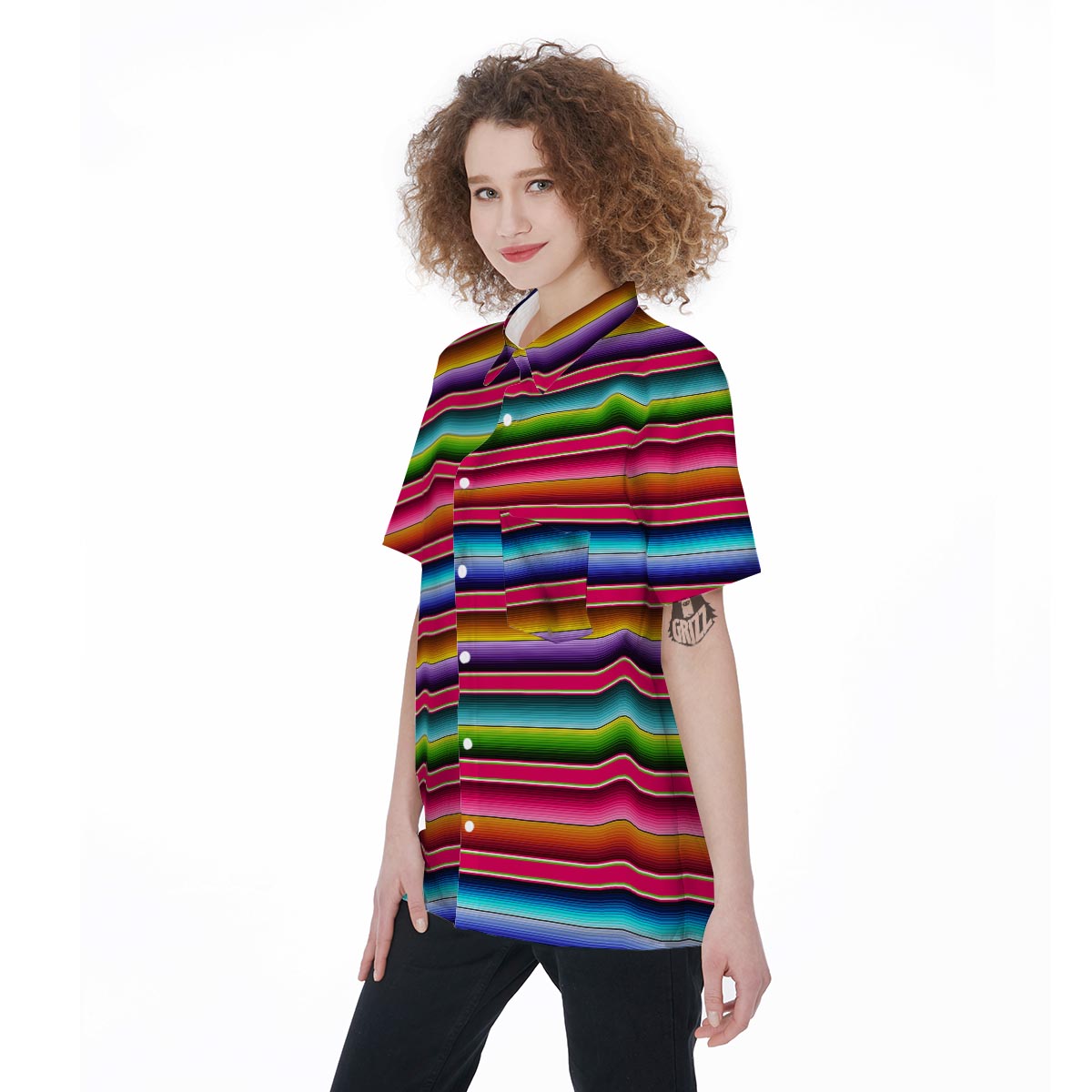 Coloful Mexican Baja Women's Short Sleeve Shirts-grizzshop