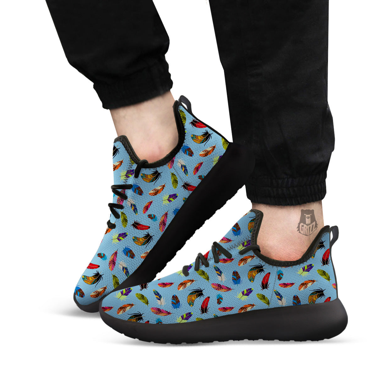 Colored Feathers Print Pattern Black Athletic Shoes-grizzshop