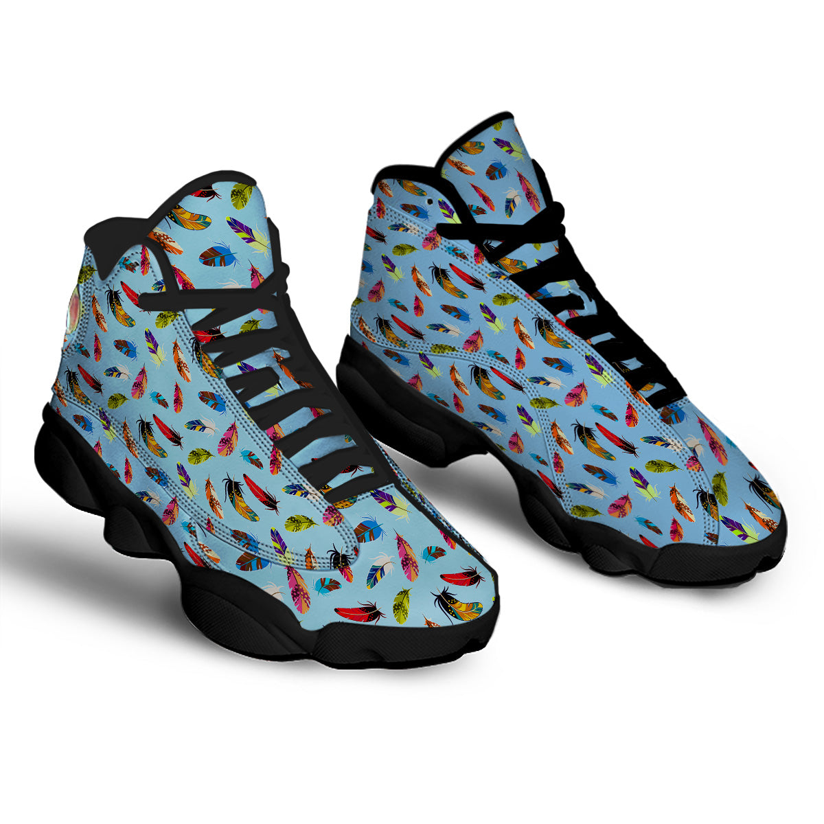 Colored Feathers Print Pattern Black Basketball Shoes-grizzshop