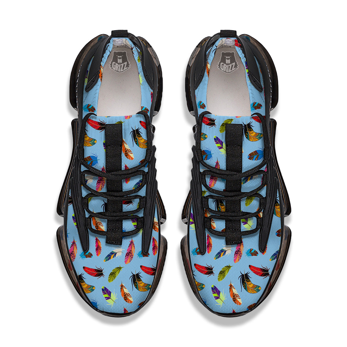Colored Feathers Print Pattern Black Gym Shoes-grizzshop