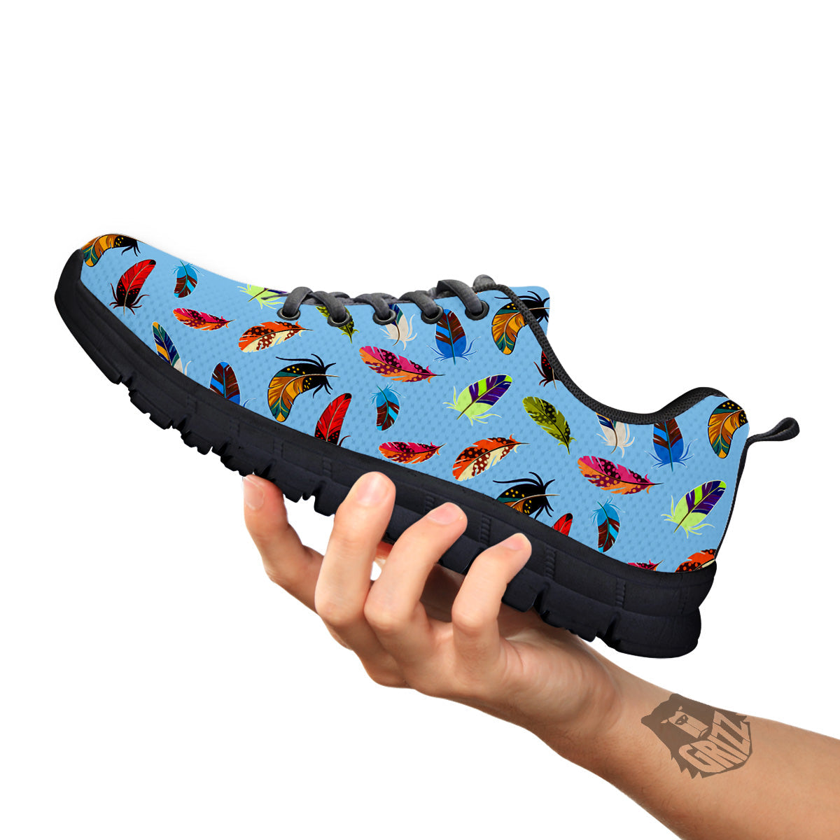 Colored Feathers Print Pattern Black Sneaker-grizzshop