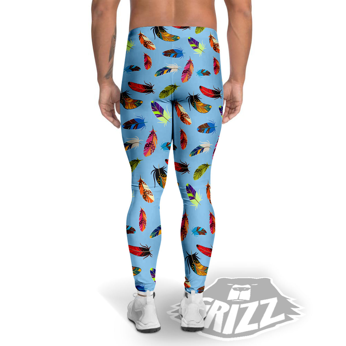 Colored Feathers Print Pattern Men's Leggings-grizzshop