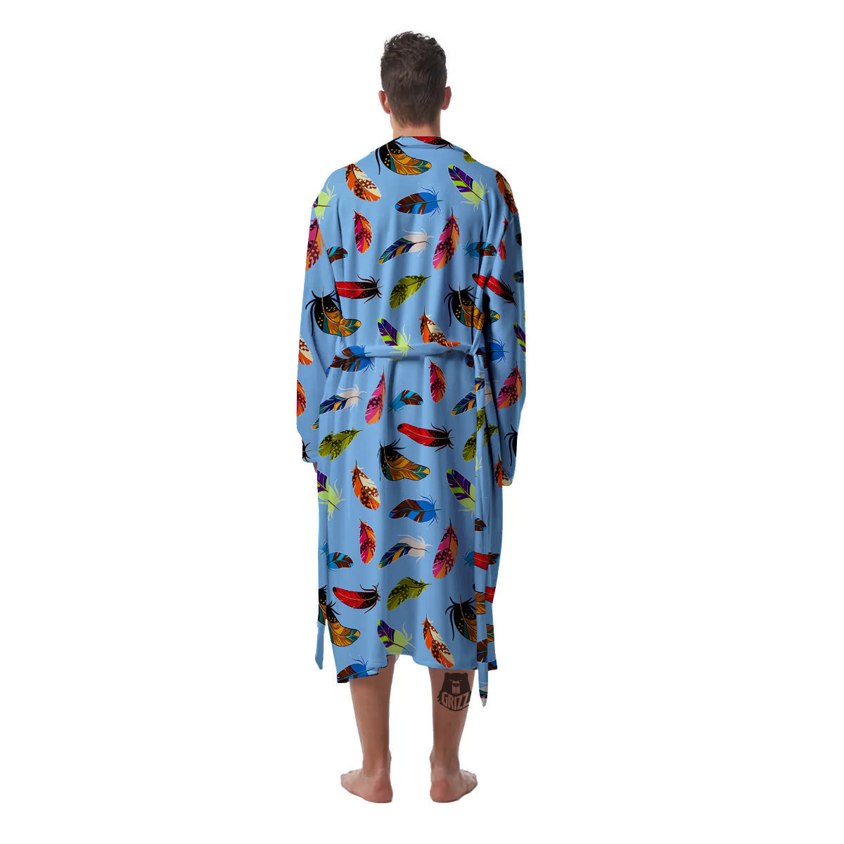 Colored Feathers Print Pattern Men's Robe-grizzshop