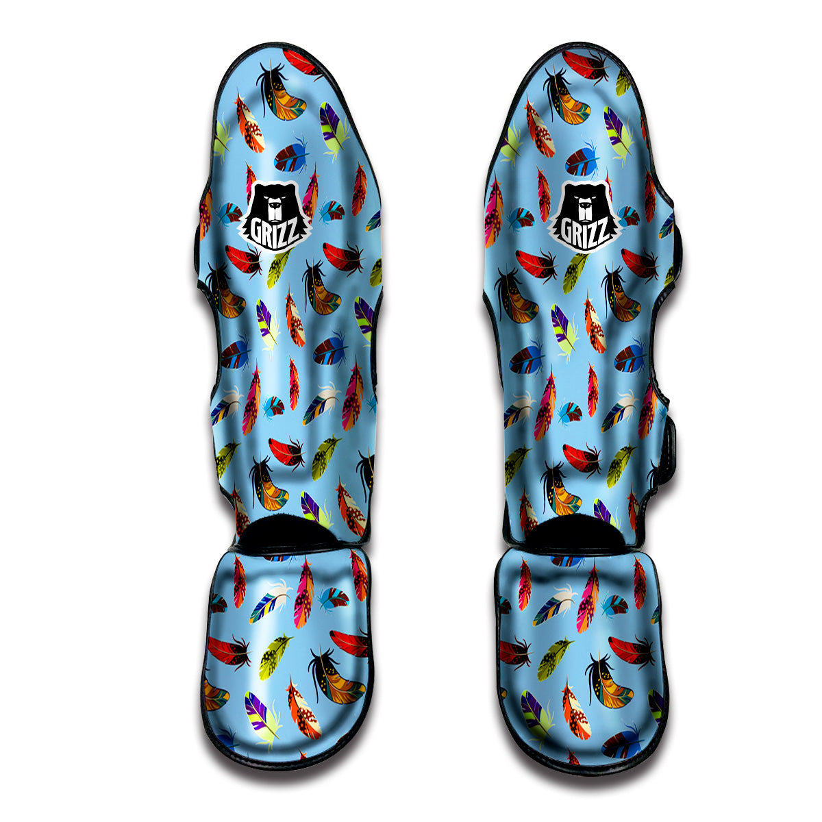 Colored Feathers Print Pattern Muay Thai Shin Guards-grizzshop