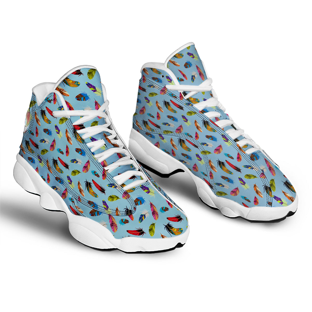Colored Feathers Print Pattern White Basketball Shoes-grizzshop