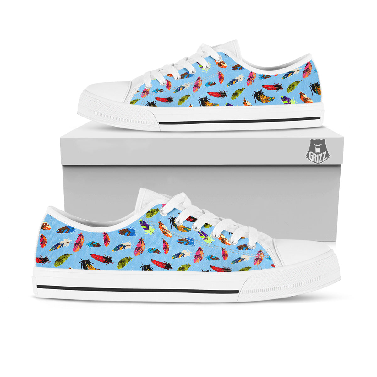 Colored Feathers Print Pattern White Low Top Shoes-grizzshop