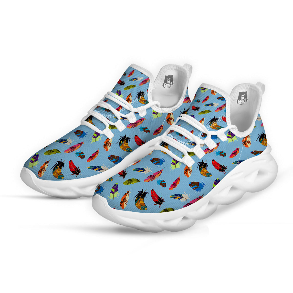 Colored Feathers Print Pattern White Running Shoes-grizzshop