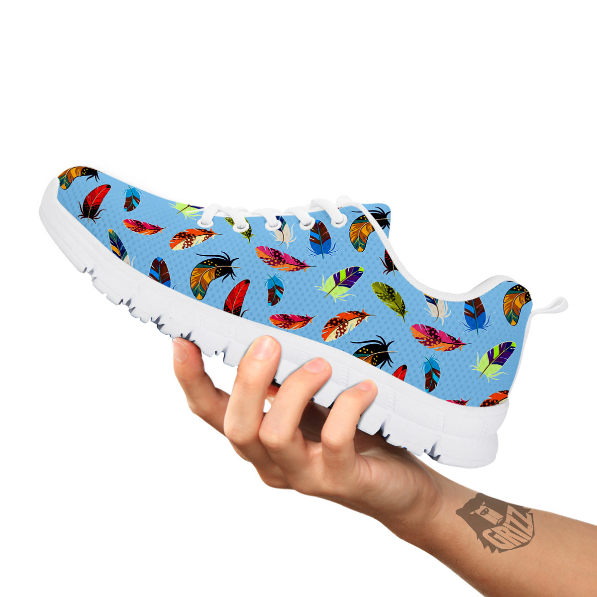 Colored Feathers Print Pattern White Sneaker-grizzshop