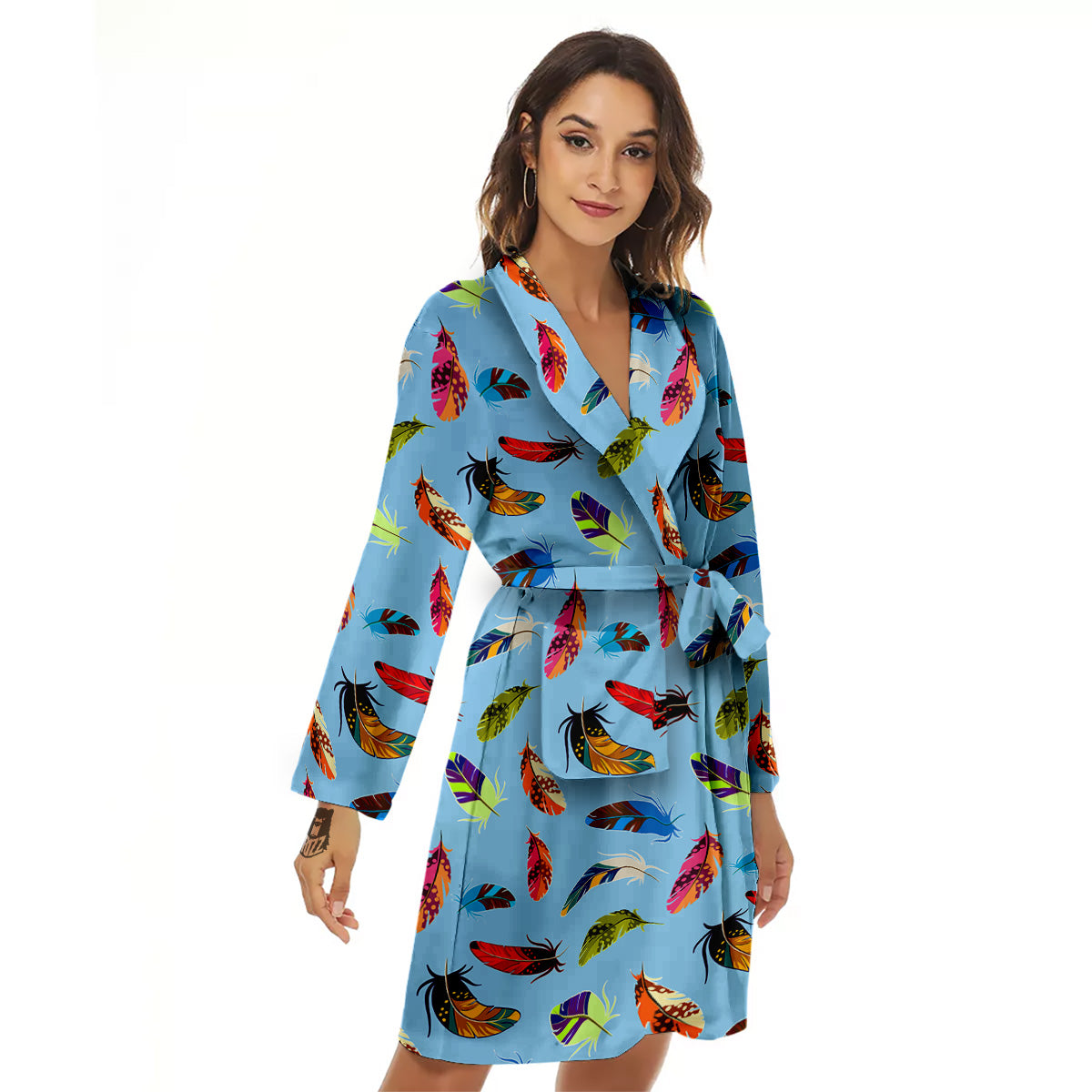 Colored Feathers Print Pattern Women's Robe-grizzshop
