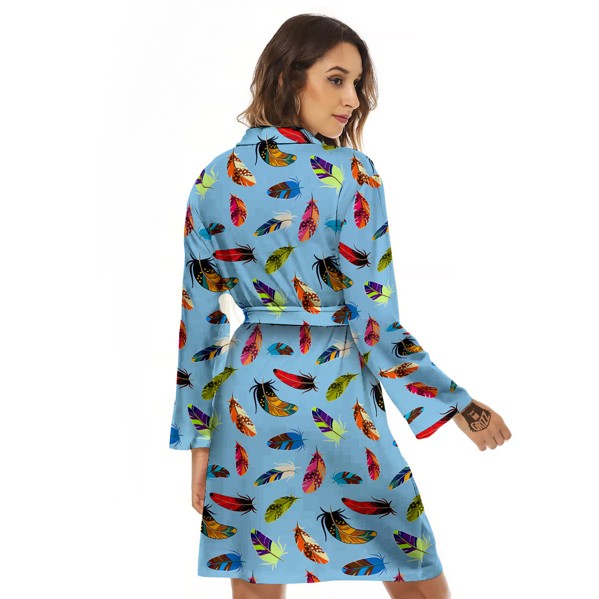 Colored Feathers Print Pattern Women's Robe-grizzshop