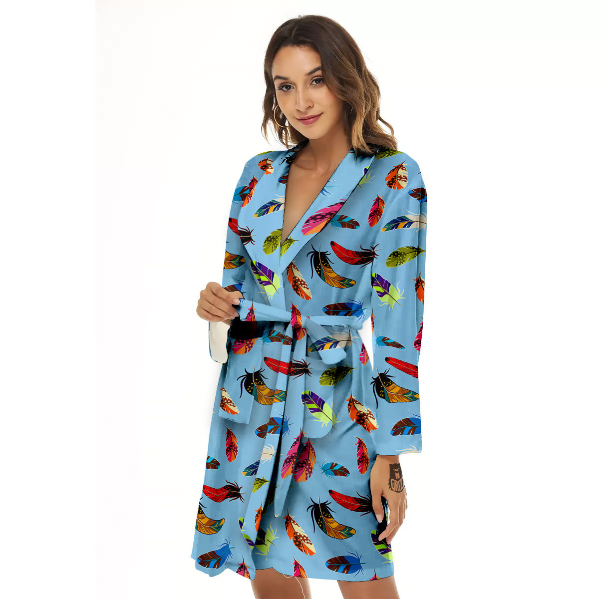 Colored Feathers Print Pattern Women's Robe-grizzshop