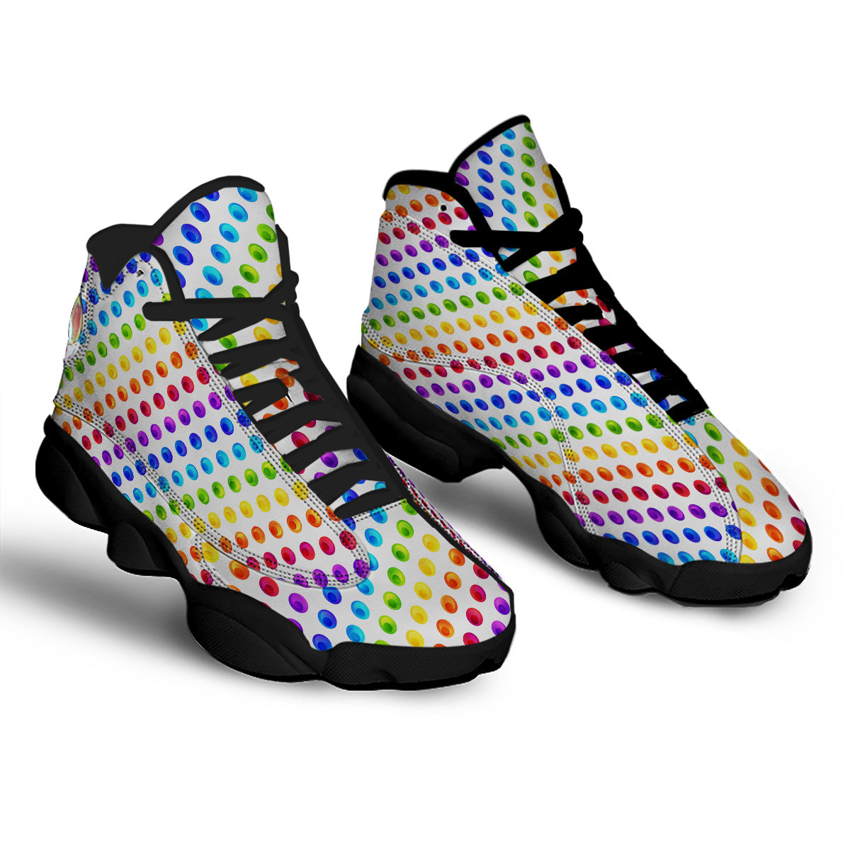 Colored Polka Dots Rainbow Print Pattern Black Basketball Shoes-grizzshop