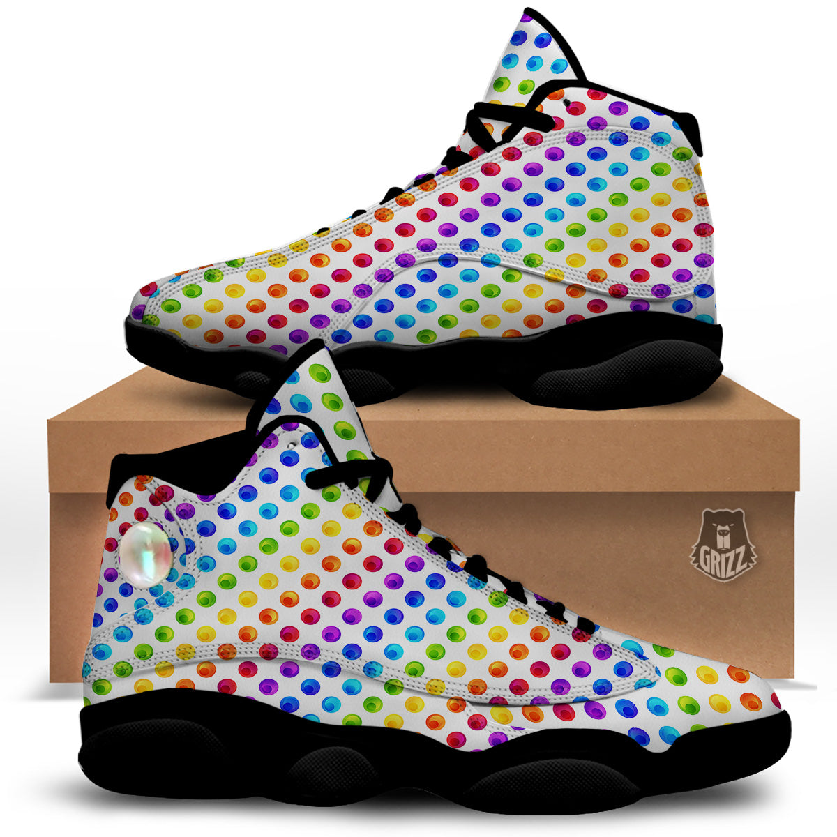 Colored Polka Dots Rainbow Print Pattern Black Basketball Shoes-grizzshop
