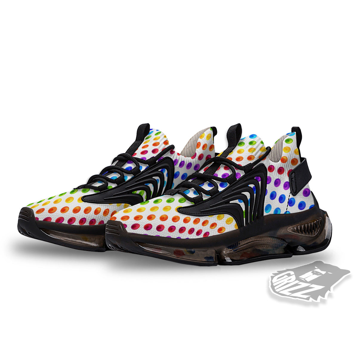 Colored Polka Dots Rainbow Print Pattern Black Gym Shoes-grizzshop