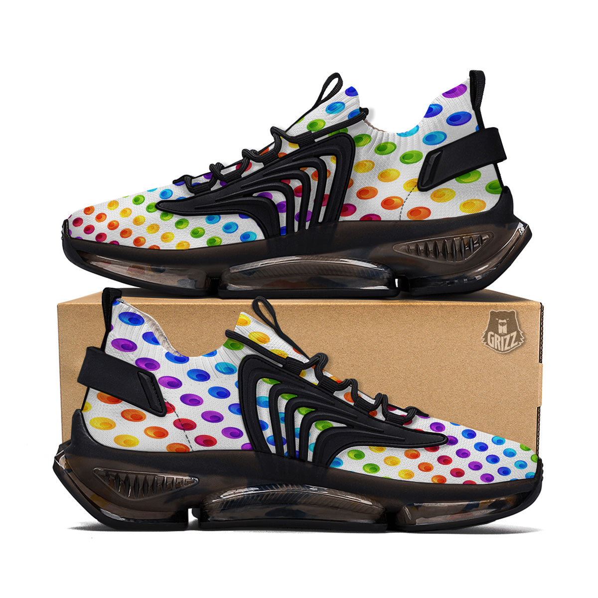 Colored Polka Dots Rainbow Print Pattern Black Gym Shoes-grizzshop