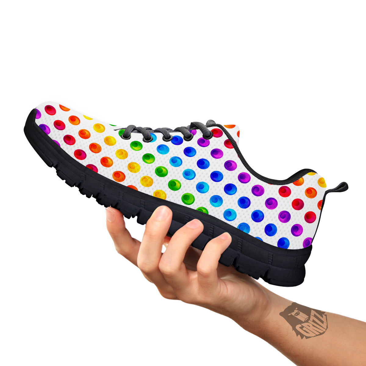 Colored Polka Dots Rainbow Print Pattern Black Sneaker-grizzshop