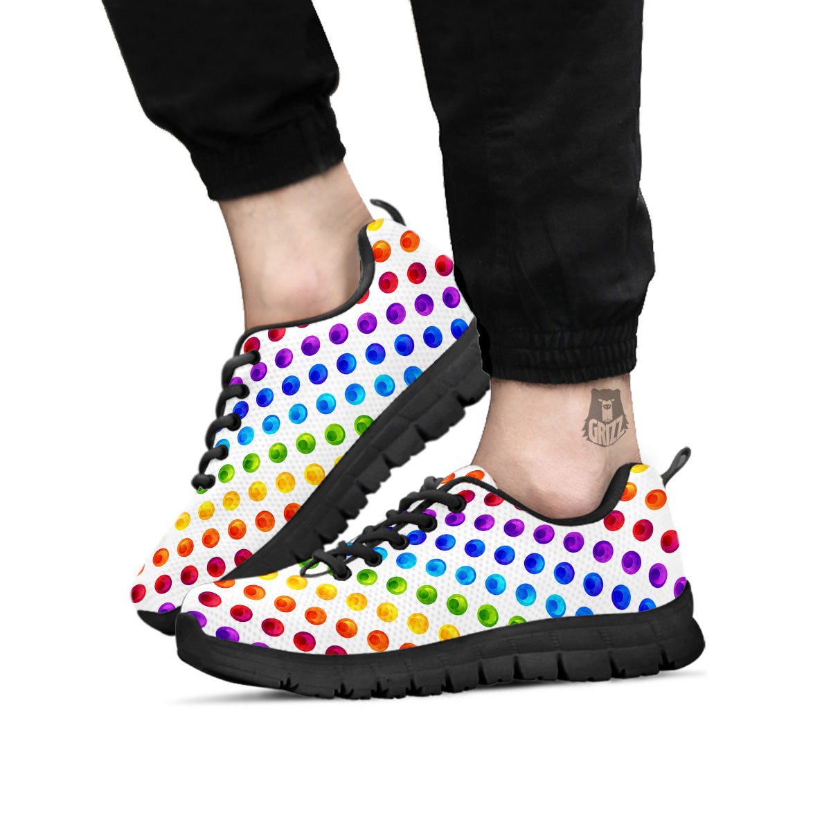 Colored Polka Dots Rainbow Print Pattern Black Sneaker-grizzshop