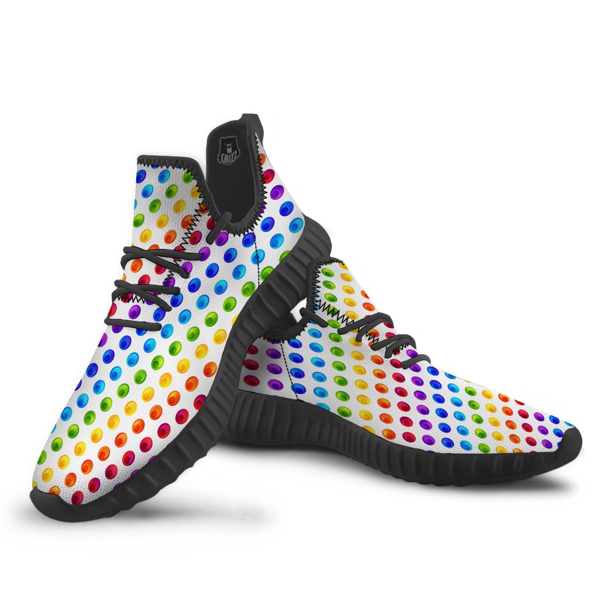 Colored Polka Dots Rainbow Print Pattern Black Walking Shoes-grizzshop