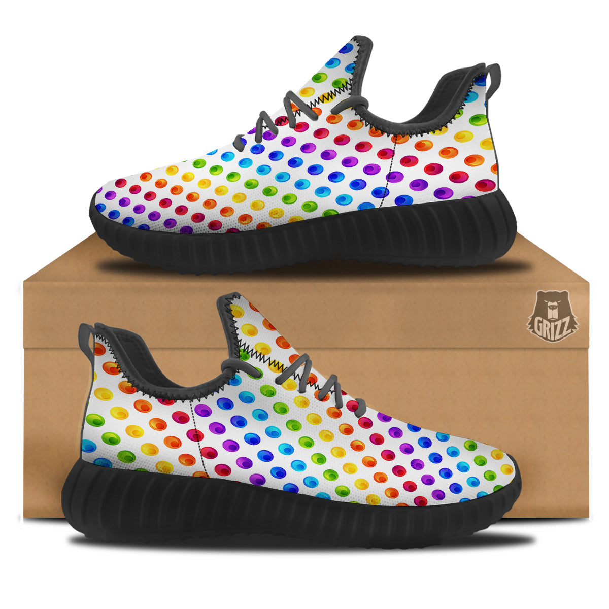 Colored Polka Dots Rainbow Print Pattern Black Walking Shoes-grizzshop