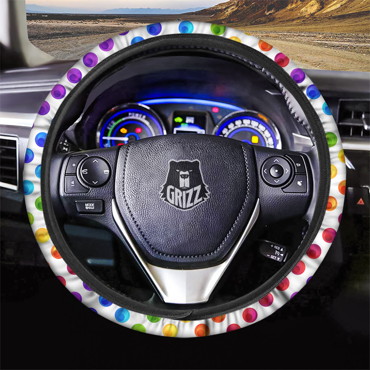 Colored Polka Dots Rainbow Print Pattern Car Steering Wheel Cover-grizzshop