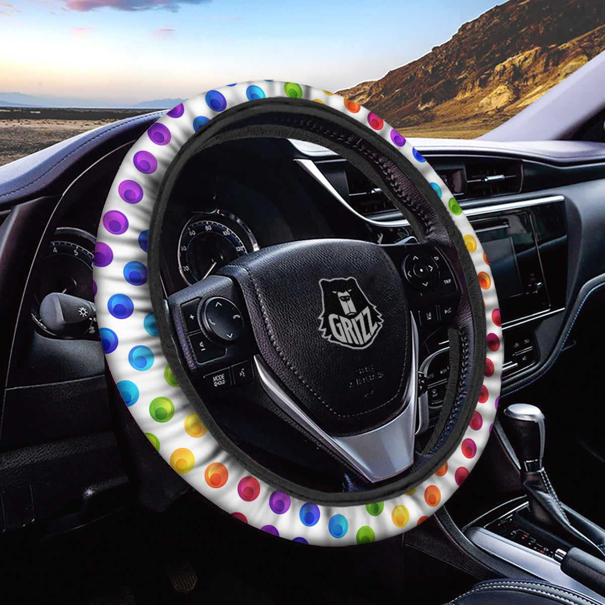 Colored Polka Dots Rainbow Print Pattern Car Steering Wheel Cover-grizzshop