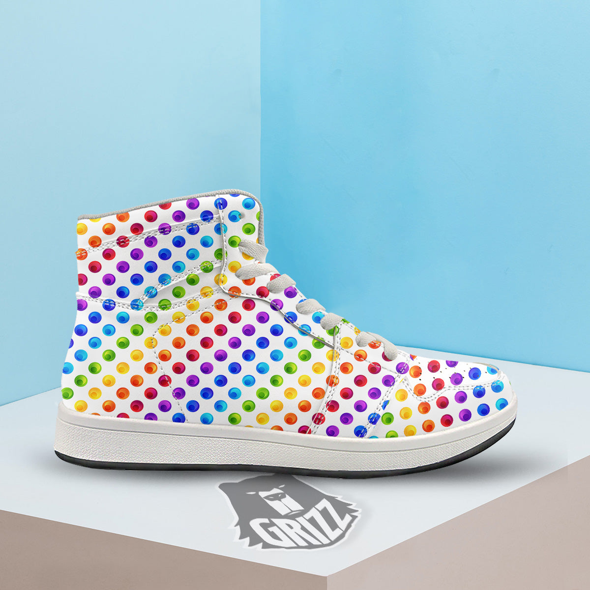 Colored Polka Dots Rainbow Print Pattern High Top Sneakers-grizzshop