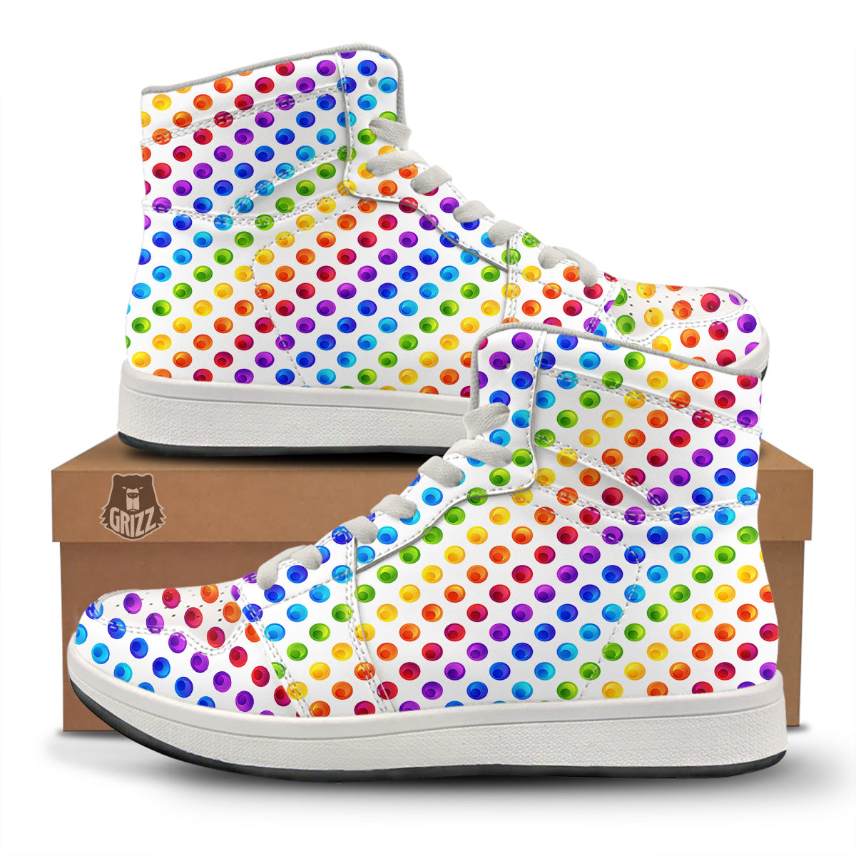 Colored Polka Dots Rainbow Print Pattern High Top Sneakers-grizzshop