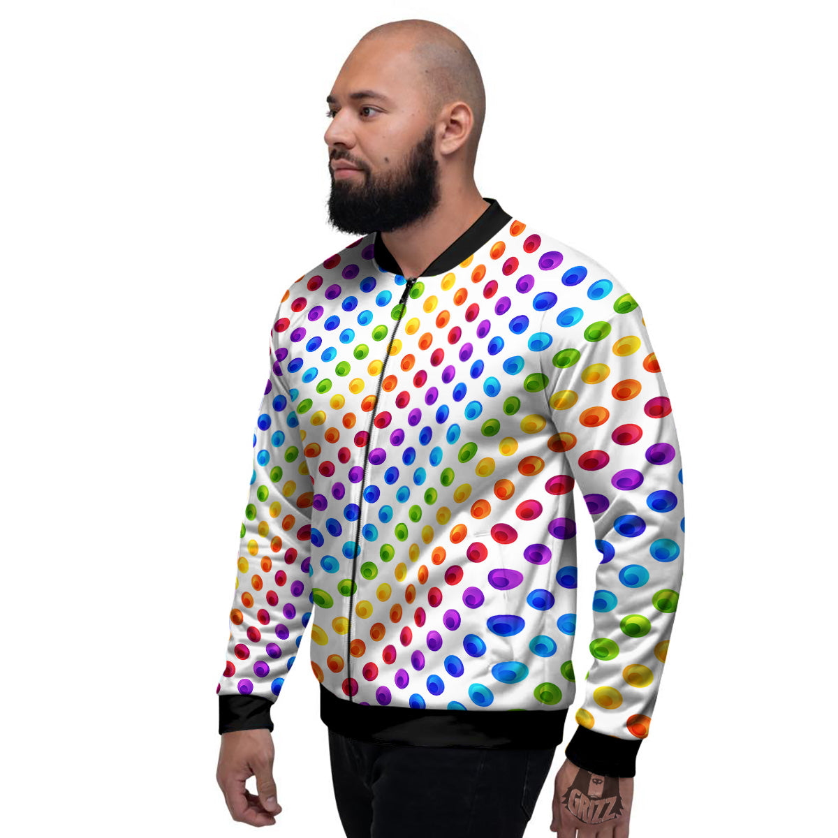 Colored Polka Dots Rainbow Print Pattern Men's Bomber Jacket-grizzshop