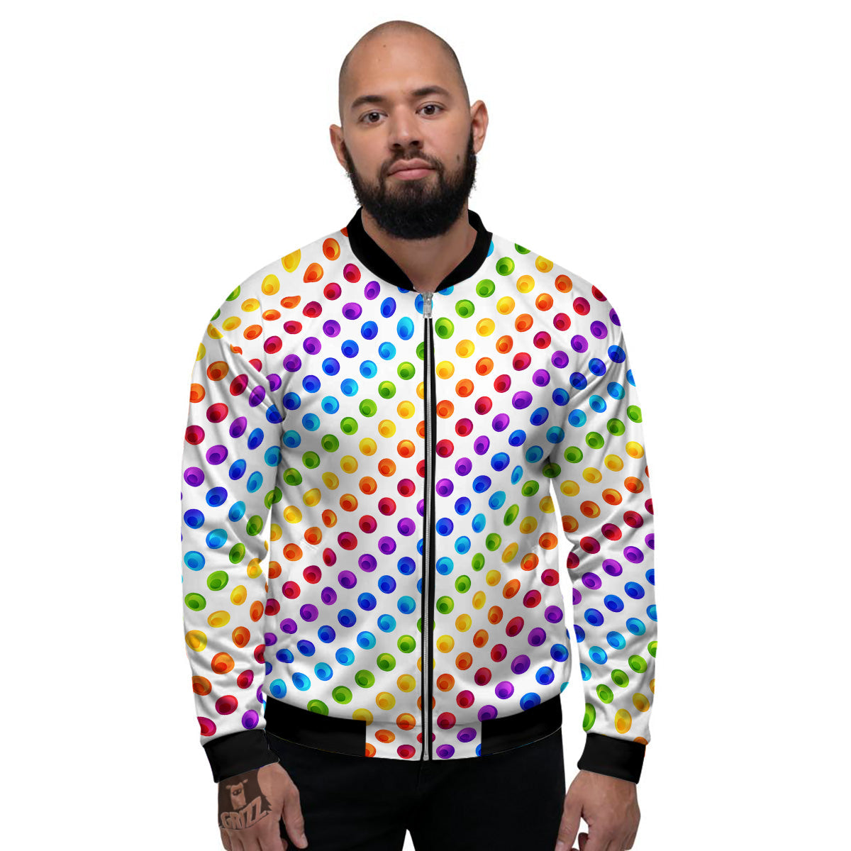 Colored Polka Dots Rainbow Print Pattern Men's Bomber Jacket-grizzshop