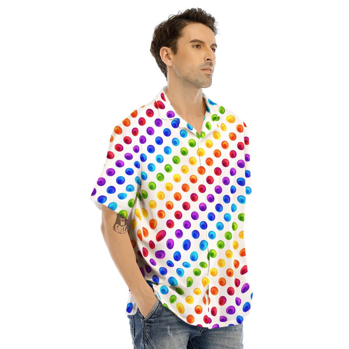 Colored Polka Dots Rainbow Print Pattern Men's Hawaiian Shirt-grizzshop